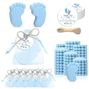 Baby Shower Favors Wedding Party Gifts 50 Sets for Guests Handmade Baby Feet Scented Soap Includes Organza Bags & Thank You Tags (50, BLUE)