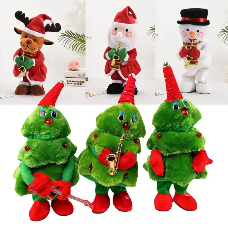 Electric Dancing Christmas Tree Plush Toy Glowing Halloween Christmas Decoration Swinging Singing Festive Home Decorations