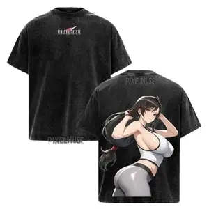 Tifa Lockhart T-Shirt, Retro Gaming Waifu Bootleg Style  Heavyweight Gray Fandom Apparel