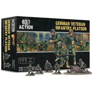 Wargames Delivered - German Veteran Infantry Platoon 28mm Miniatures for WW2, Bolt Action Compatible, Customizable Soldiers with Weapons and MMG Teams