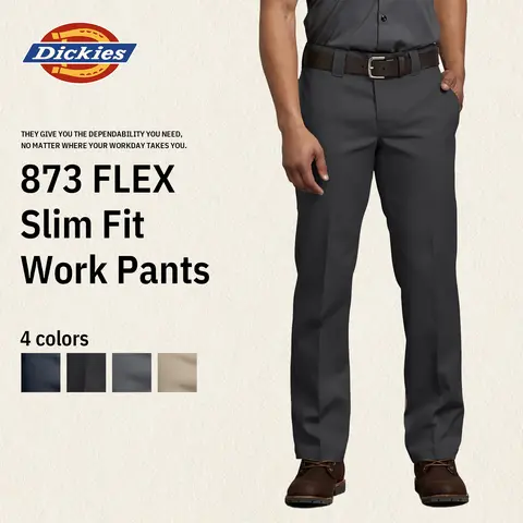 Dickies | Men's 873 FLEX Slim Fit Work Pants, Wrinkle Resistant, Stain Resistant, Moisture Wicking, Slim Fit, Straight Leg,Workwear Casual Style