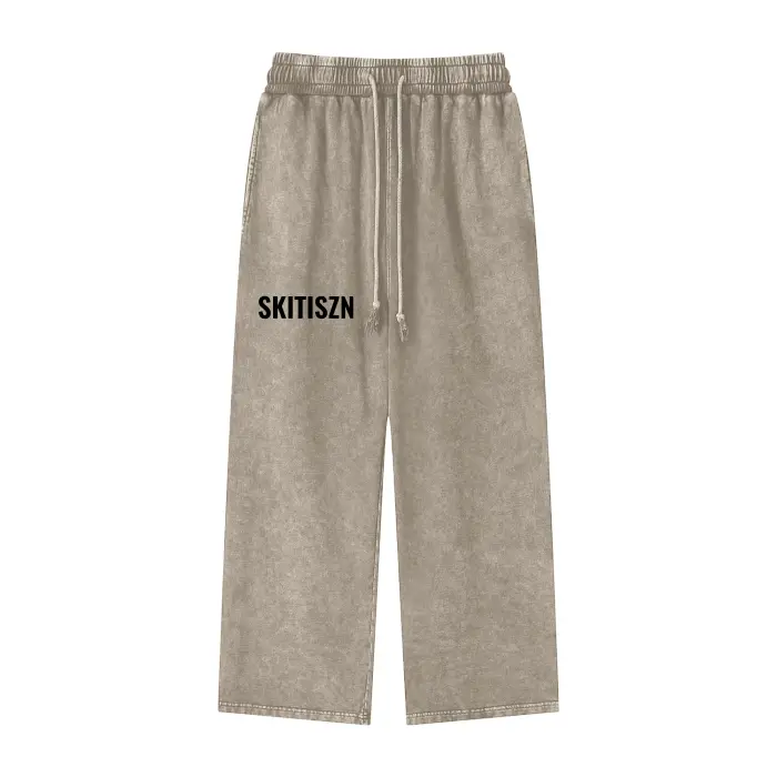 Skitiszn Marble Stone Beige Acid Wash Straight Leg Pants - 360 GSM