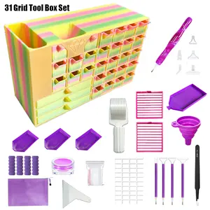 Brand New Diamond Painting Tool Kit , With 19/31-Grid Drawer Style Diamond Storage Boxes, Including Roller Trays, Tweezers, Diamond Pens, Wax Funnels And Other Accessories