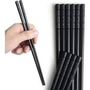 5 Pairs Chopsticks, Safe Non-Slip  Chopsticks Dishwasher, 9.4 Inch- Black