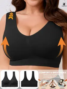 Plus Size Women's Wireless Sports Bra with Removable Pads, Seamless Push Up Vest，Stretch Comfortable Fabric, Ideal for Running & Fitness,Women's Underwear for All Season