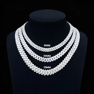 Moissanite Iced Cuban Link Chain in 925 Sterling Silver 8MM-12MM