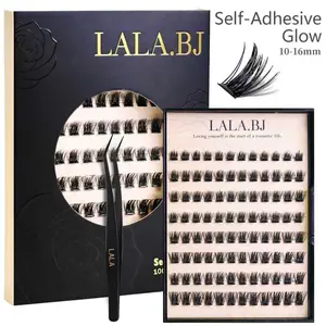 【GLOW】【Self-Adhesive】LALA.BJ Eyelashes 10-16m D-Curly Pre-Glued Lash Clusters Easy Application & Reusable No Glue Needed for Natural Look