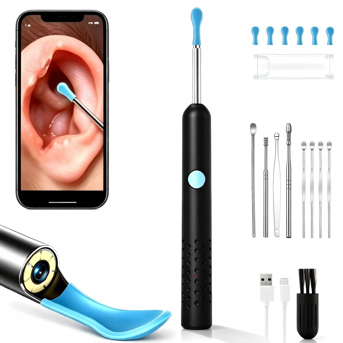 Smart Digital Manual Earwax Remover with WiFi Connection & HD Camera, Safe Ear Wax Cleaning Kit, Manual Earwax Removal Tool for Personal Ear Hygiene, Ear Cleaning Kit Manual Earwax Removal Tools