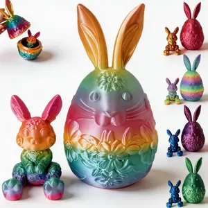 Prefilled Easter Egg with Bunny Inside, Large Fillable Style Bunny Egg Alternative, 3D Printed Articulated Rabbit Surprise Egg for Easter Hunt, Baskets & Spring Decor (1Egg，1Bunny)