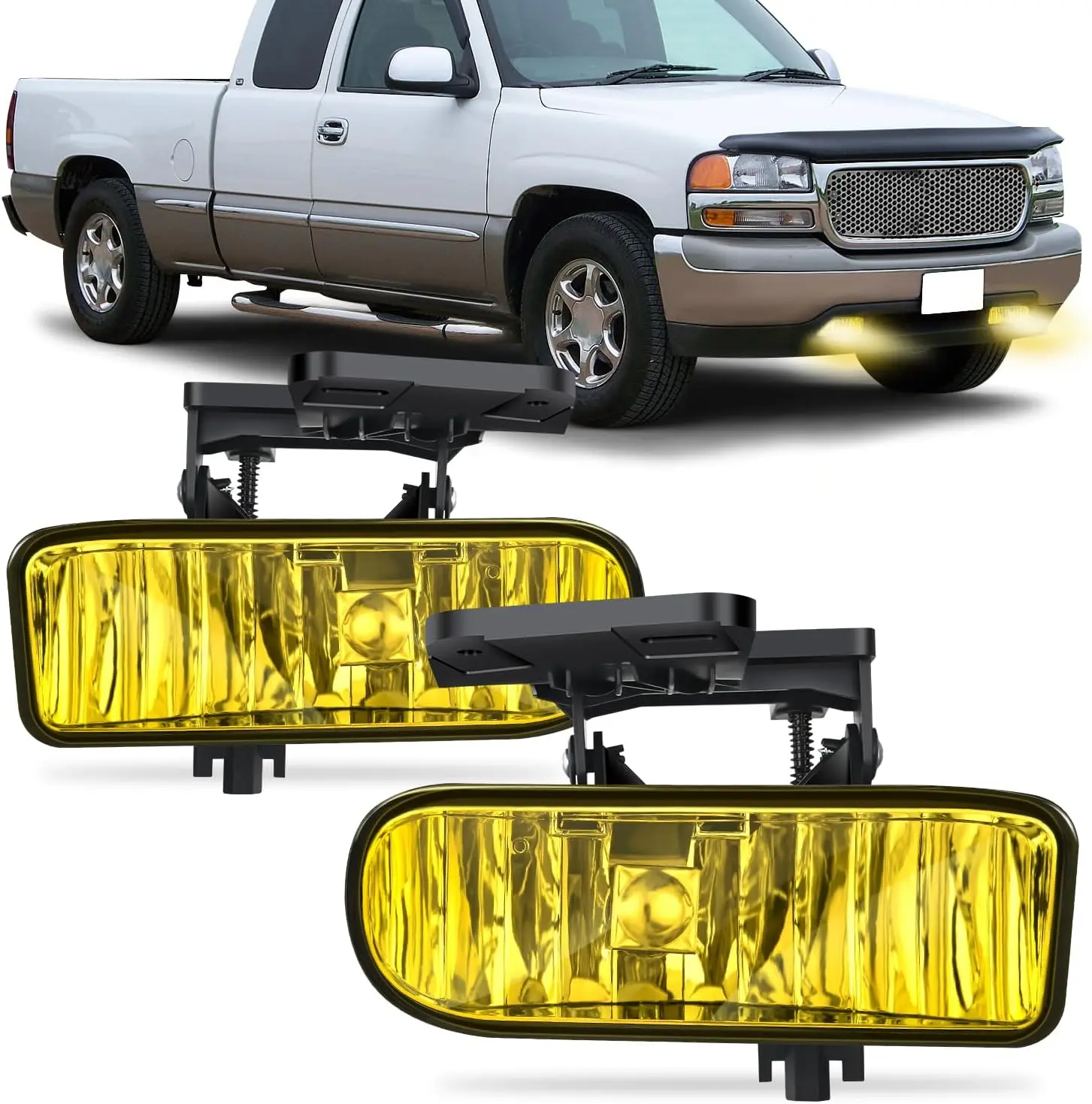 Nilight Fog Light Assembly Compatible with 1999 2000 2001 2002 GMC Sierra 1500 2500 2001-2002 Sierra 1500HD 2500HD 3500 2000-2006 Yukon Amber Lens, Direct Fit, Truck, Car Accessories, Auto Parts Accessories, Aftermarket Headlights Fog Lights