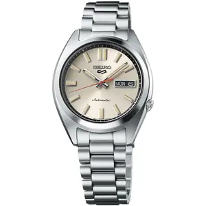 Seiko SRPK91 Seiko 5 Sports Men's Automatic Beige Dial Watch with Military-Inspired Design Caliber 4R36 41 Hours Power Reserve 100m Water Resistant