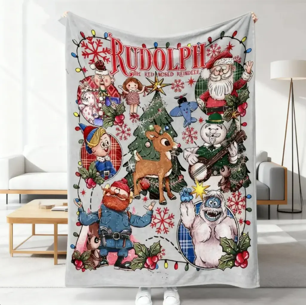 Rudolph the Red-Nosed Reindeer Christmas-Themed Blanket, Sofa Binging Throw, AC Home Blanket, Outdoor Picnic Use for Winter Family Movie Nights, Holiday Party Decor