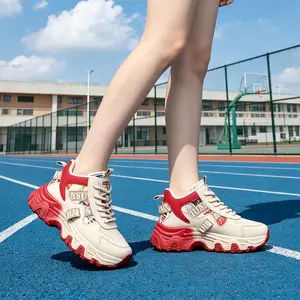 Women's Red Chunky Platform Sneakers 2026 Summer New Fashion Casual Walking Shoes Non Slip Lightweight Breathable Dad Shoes for Daily Wear Basketball Court Outdoor Travel Clearance Sale Girl Footwear hands-free cushion
