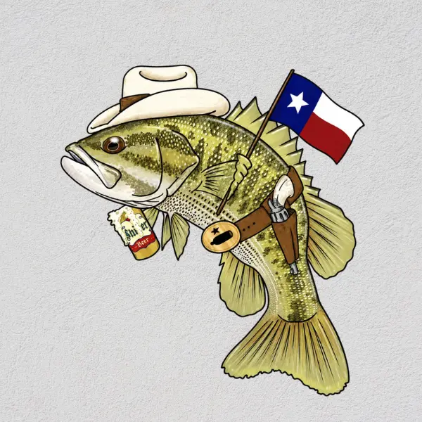 Texas Bass Fishing Sticker, Cowboy Bass Fish Vinyl Decal, Texas Flag Fishing Sticker, Western Fisherman Gift, Funny Bass Fishing Waterproof Sticker