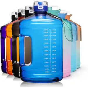 Gallon Big Water Bottle with Handle, 128oz Leakproof BPA Free Fitness Sports Water Bottle with Motivational Time Marker & Wide Mouth Ensure You Drink More Water