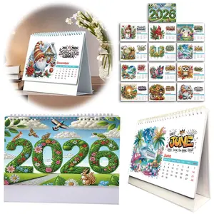 2026 DIY 5D Diamond Painting Calendar, 13-Page Sparkling Rhinestone Craft Kit with Environmentally Friendly Materials, Practical Desktop Decoration for Festivals, Stress-Relieving Home & Office Ornament, 25x193.5cm