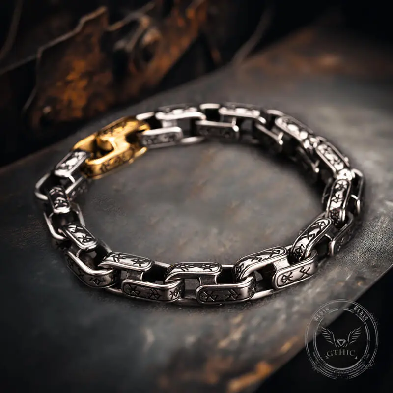GTHIC Vintage Viking Dawnbreak Rune Stainless Steel Adjustable Open Cuff Bracelet - Antique Finish Nordic Mythology Jewelry for Men Casual Wear