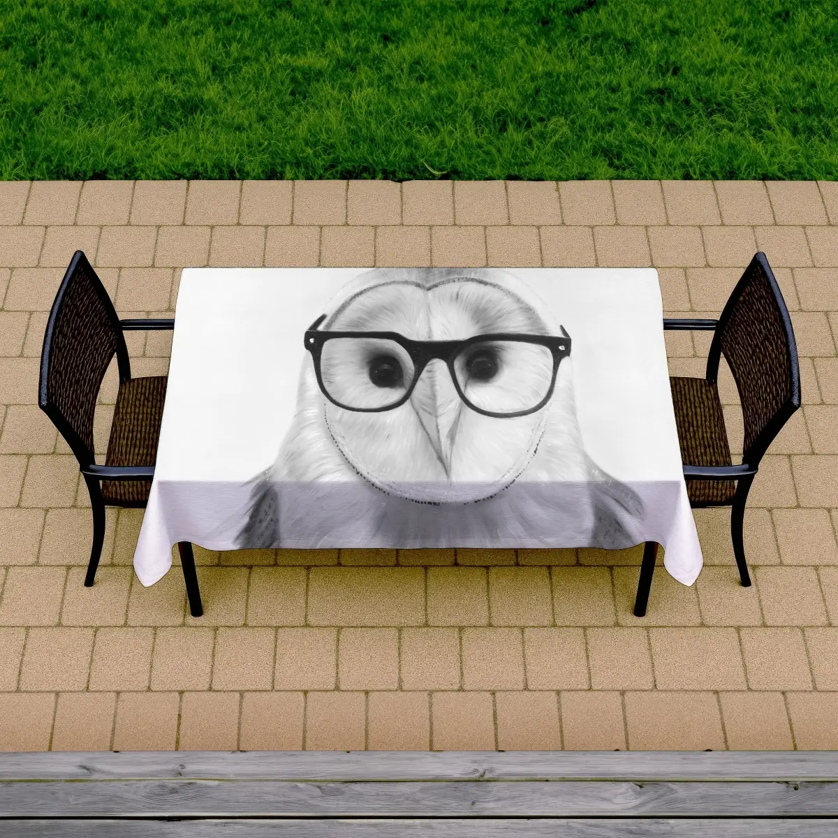 360 Stand Barn Owl Rectangular Tablecloth - 58x102 in. Large White Animal Decor for Patio Dining Table, Indoor & Outdoor Furniture (Compatible with Rectangular Glasses), Outdoor Patio Furniture, Indoor Outdoor Tablecloths