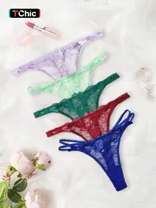 Women's Sexy Lace Underwear Set, Bowknot Thong Panties, Low Waist Seamless Design, Fit, Comfortable Breathable Sporty Lingerie, 5 Pack