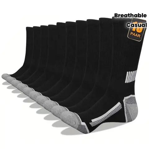 Women's Basic Calf High Athletic Socks - Unisex Adults' 10-Pair 4-Season Breathable Polyester Outdoor Sports Socks for Active Feet, Suitable for Basketball, Hiking