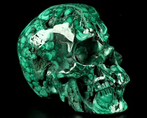 GEMSTONE Huge 5.0" Malachite Carved Crystal Skull,Super Realistic, Crystal Healing