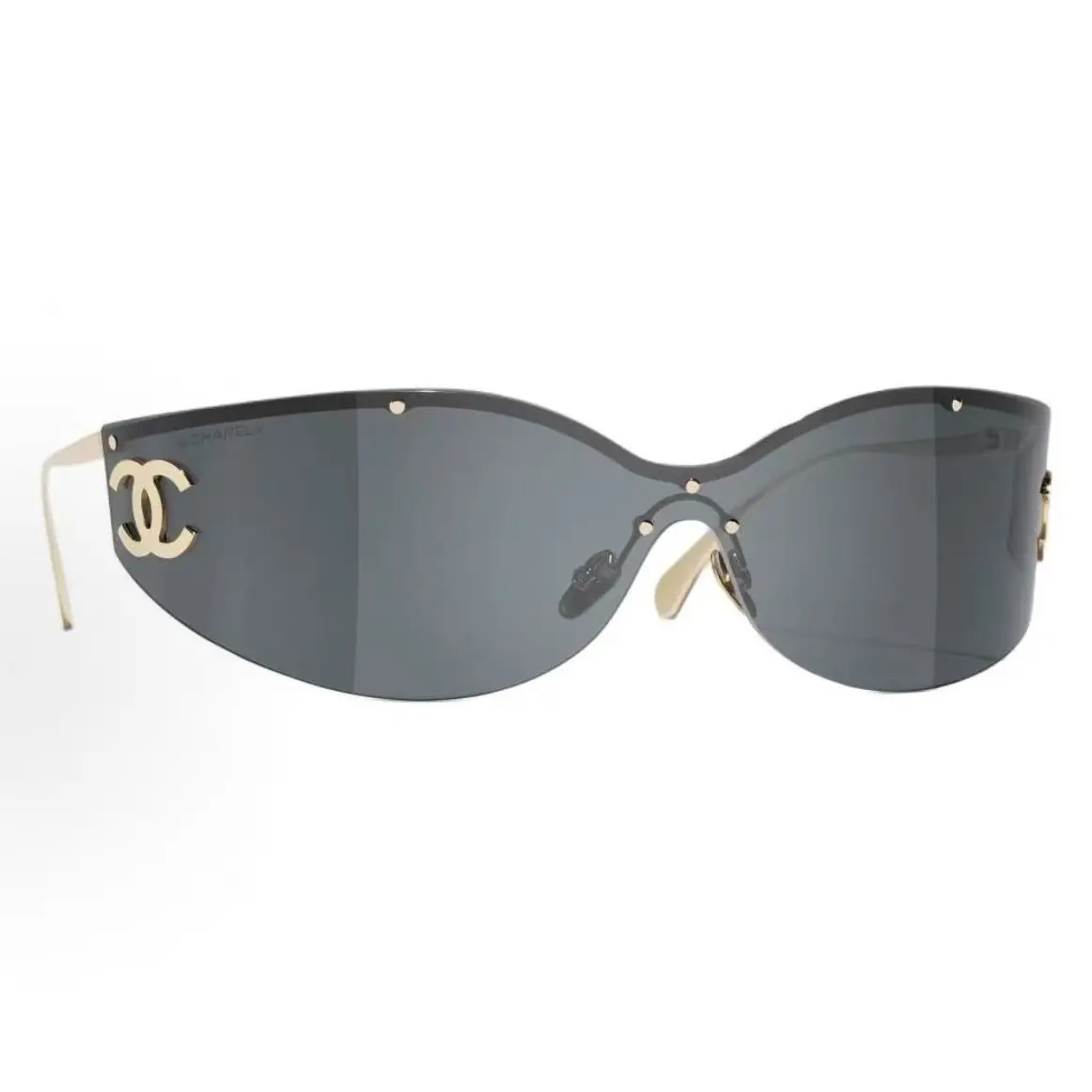 Pre-owned Brand New,CHANEL Rimless Shield Sunglasses with Gold CC Logo