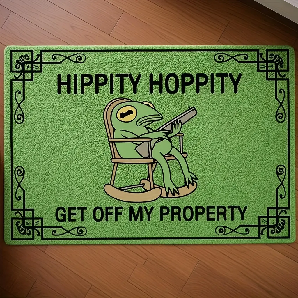 Hippity Hoppity Get Off My Property Funny Frog Graphic Doormat - Non-Slip Backing, Machine Washable 100% Polyester Indoor/Outdoor Mat for Entryway, Living Room Home Decor, Indoor Outdoor Mat | Playful Design | Nonslip Safety
