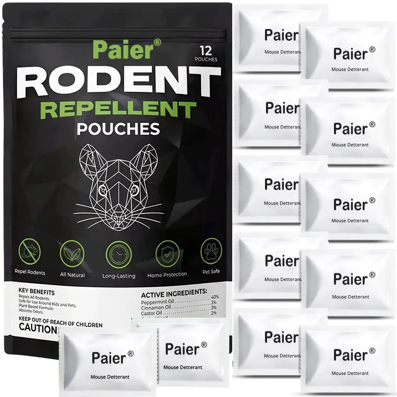 PAIER Pet Mouse Repellent Pouches - Rodent Repellent (12 Pouches) - Keep Rodents Out of Home，Cars - Peppermint Oil Long Lasting Rodent Control
