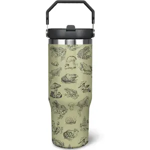 30oz Frog Tumbler with Handle and Straw, Stainless Steel Insulated Frog Cup with Top Handle and Lid, Frog Coofee Mug Gifts for Women Men Bottles Portable Drinkware Flasks, Coffee, Beverage,summervibes