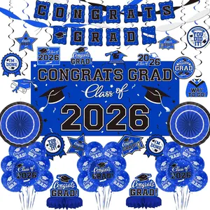 Graduation Decorations 2026 Set - Congrats Grad Banner, Class of 2026 Backdrop, Balloons & Streamers Kit - Complete Party Supplies for High School & College Celebrations