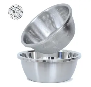 304 Stainless Steel Microporous Colander, 4.5QT Large Capacity with Mixing Bowl For washing vegetables, fruit and rice and for draining cooked pasta(2PC)