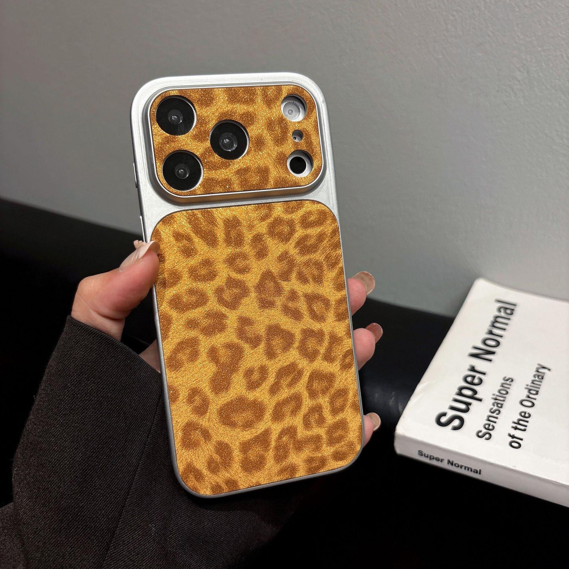 （Case & Nova.） Luxury Leopard Print Glitter Phone Case with Large Lens Window, Compatible with iPhone 17 Pro Max, 16, 15, 14, 13, 12, Shockproof Protective Cover junk