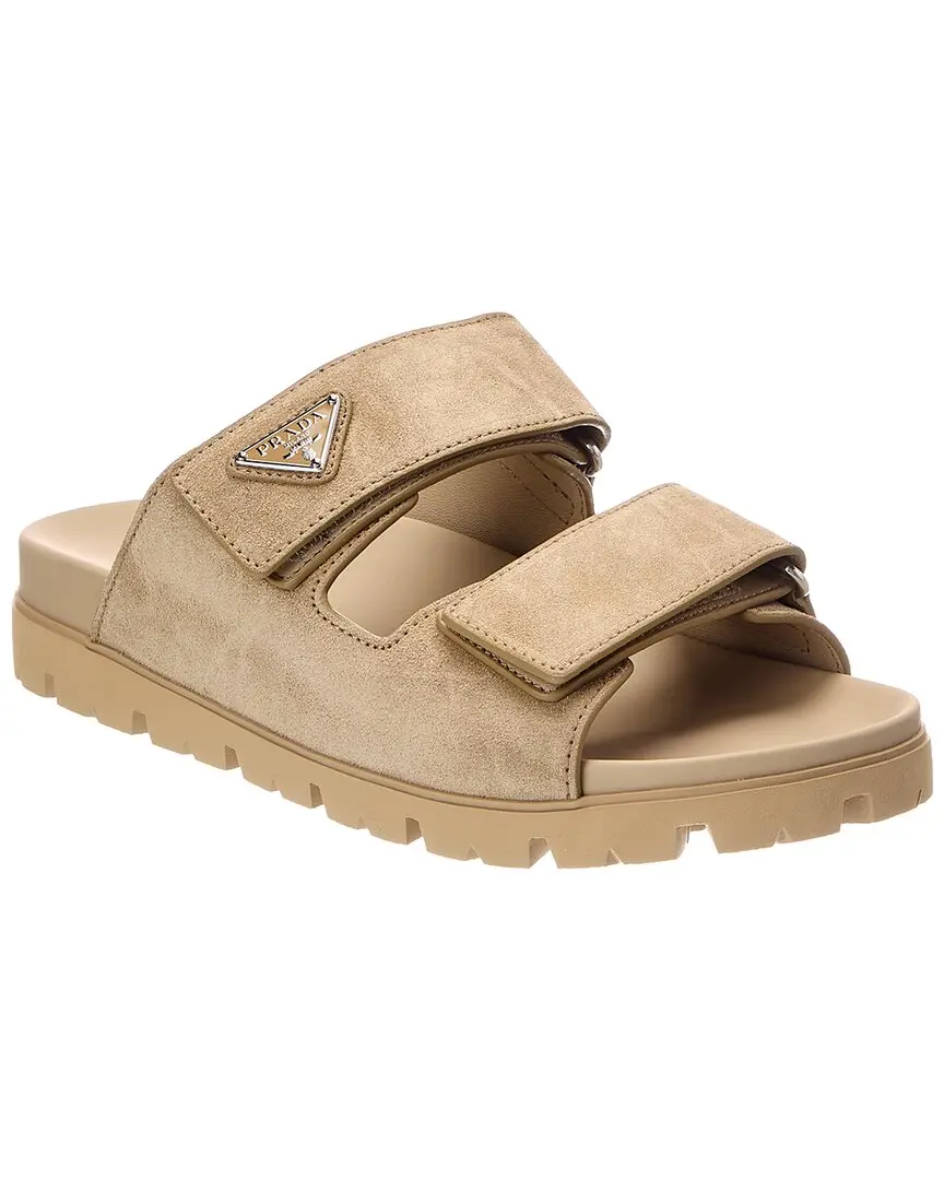 Prada Triangle Logo Suede & Leather Sandal