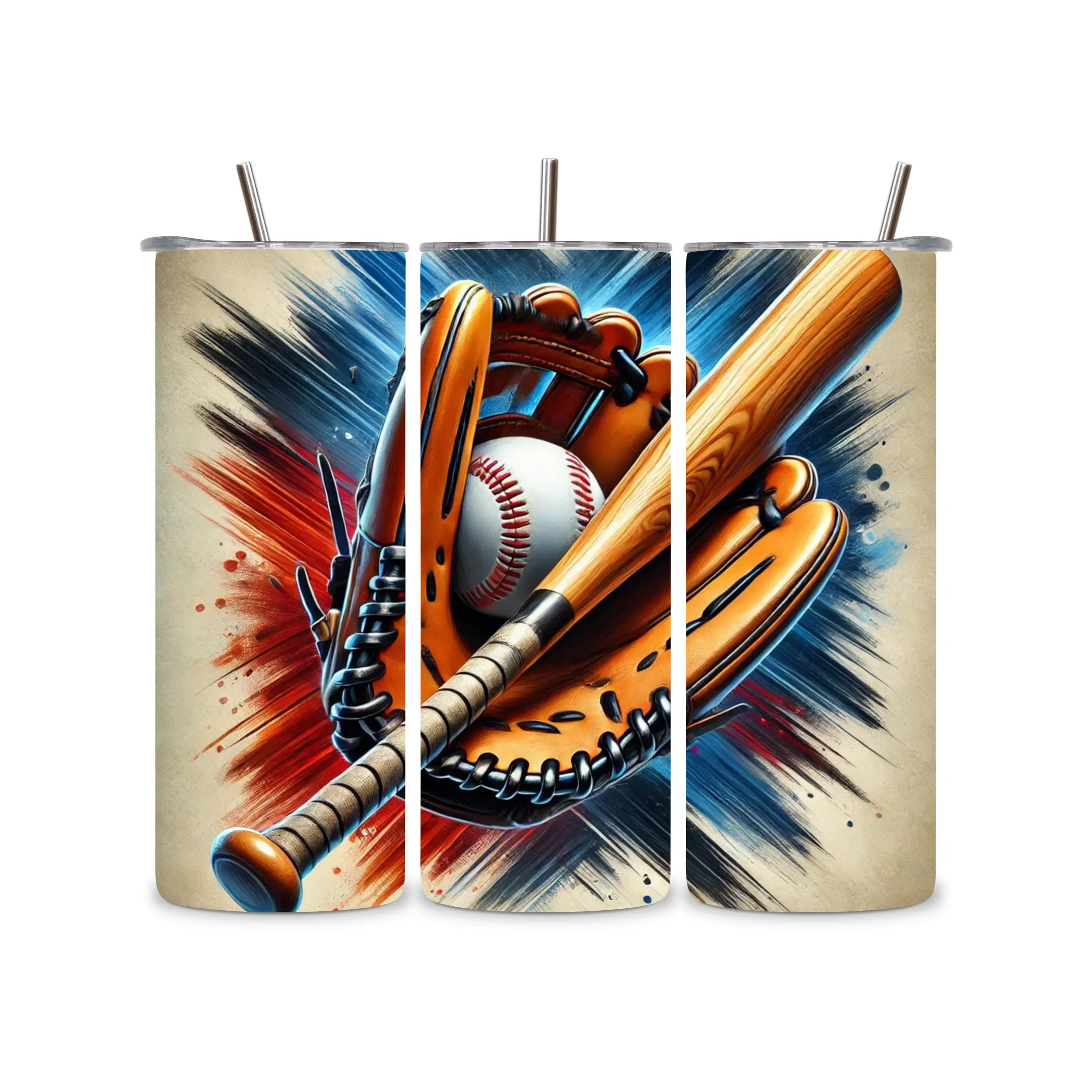 Baseball Themed Tumbler with Bat Glove and Ball Design for Sports Fans