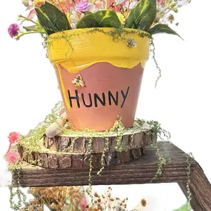 Flower Hunny Pot - Yellow and Pink Design with "Hunny" Text, Decorative Planter for Home Decor