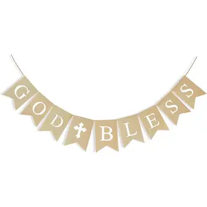 CHRORINE God Bless Banner First Communion Banner Kit, Baptism Decorations for Boys Girls, First Communion Confirmation Decorations, Bautizo Decorations