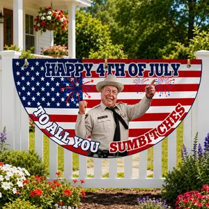 Funny July 4th Semicircle Flag, "To All You Sumbitches" Patriotic Banner for Independence Day Decoration