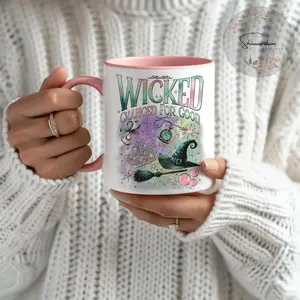 Witchy Changed for Good Coffee Mug, Pink and Green Wicked Gift, Magic Teacup, Unique Holographic Pink & Green Cups, Musical Fan Gift Idea