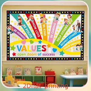 2D Flat 1PC Polyester Banner, School Values Education Slogan, Smooth Draping & Fade Resistant, Kids' Lively Style, for Classroom Decor, School Hallway Decoration, Study Corner Background, Kindergarten Activity, Indoor & Outdoor Use