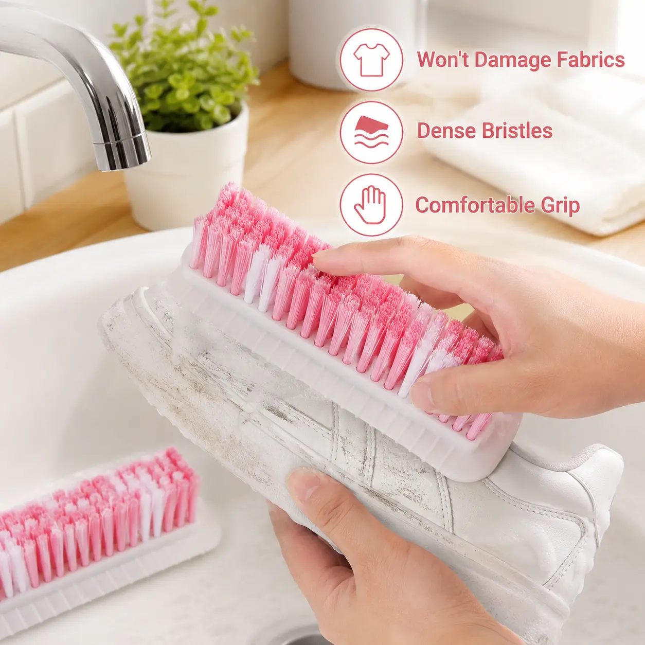 1 Count, Multi-functional Household Cleaning Brush with Two-tone Flexible Dense Bristles, Suitable for Daily Cleaning of Clothes, Shoes and Household Surfaces