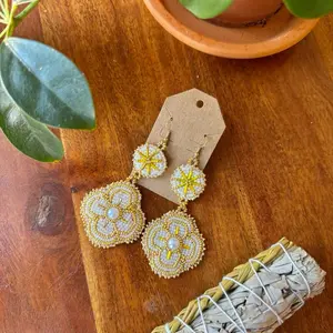 Snowflake 2 tier Ojibwe Floral Handmade Dangle Earrings