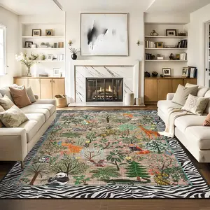 Jungle Floral and Animal Print Rug Soft Non-slip Foldable Interior Decorative Rug Washable for Bedrooms Dining Rooms Playrooms Offices Laundry Rooms Hallways
