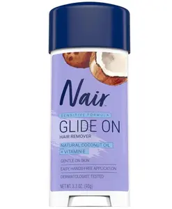 Nair Sensitive Formula Glide On, Hands-Free Applicator Hair Removal Cream with Coconut Oil and Vitamin E for Body, 3.3 oz 