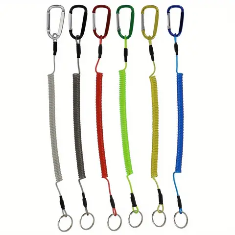 3pcs Heavy-Duty Retractable Coil Fishing Lanyards - Stainless Steel Wire Leash with Carabiner & Stainless Ring, Smooth TPU Coating, Durable Secure Grip for Boat Kayaking Pliers Micro Tackle Box (Sports Outdoor Climbing Safety Accessory)