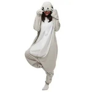 New Seal Animal Cartoon One-piece Pajamas, Soft Gray Onesie Pajamas ,Flannel Cosplay Animal One Piece Halloween Costume Sleepwear Homewear Unisex Adult