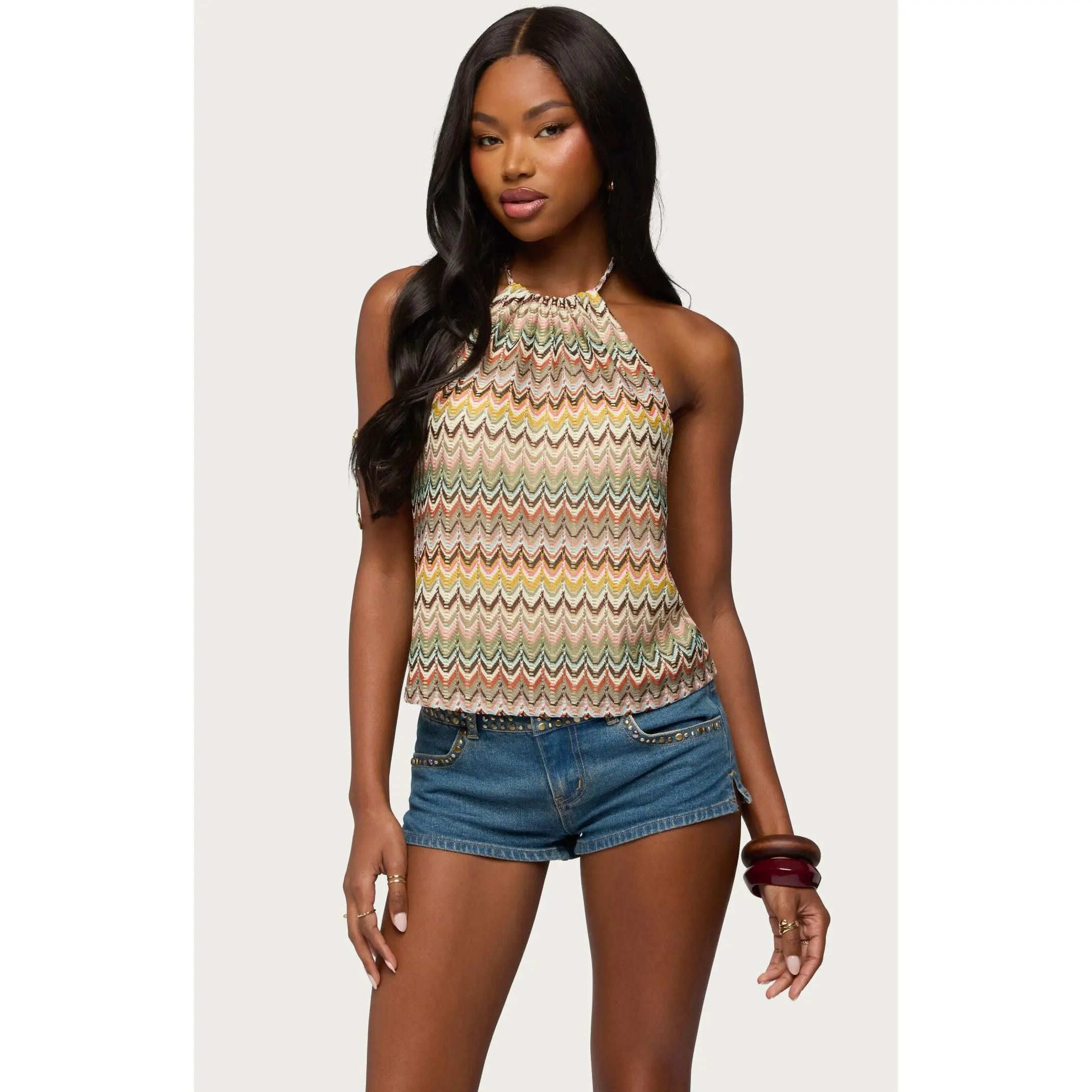 Edikted Women's Kelsie Zigzag Crochet Halter Top