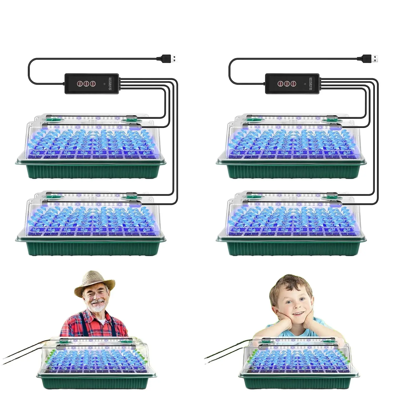 Deep-Rooted Seedling Starter Set, 4 Pack 160 Cells Tray, Adjustable Timed Growing LED Grow Light, Humidity Dome, Indoor Gardening Kit