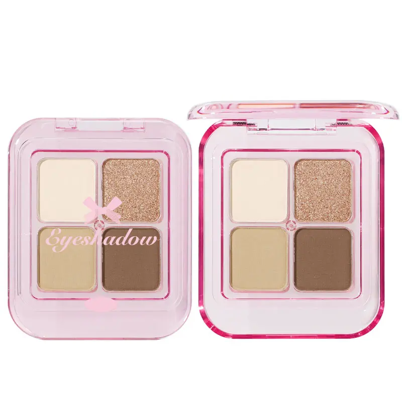 Rumilife 4-Color Shimmering Eyeshadow Palette, Glitter & Matte Blendable Eye Makeup, Natural Korean-Style Nude Brown Tones