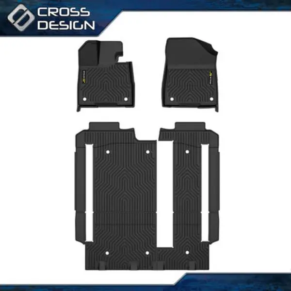 CROSSDESIGN TPE Automotive Floor Mats  - All-Weather, 3D Molded Car Interior Accessory | Fits 2021-25 Toyota Sienna 8-Seat Cab with Fold Flat Storage | Front, 2nd Row, 3rd Row, Black