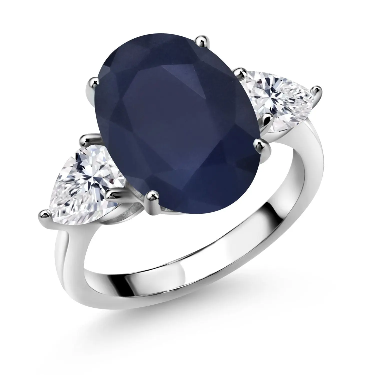 7.61 Cttw Blue Sapphire and Lab Grown Diamond Engagement Ring For Women | 925 Sterling Silver  | Oval 14X10MM and Pear Shape 7X5MM
